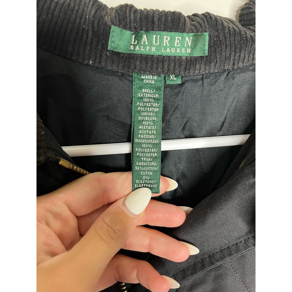 Lauren Ralph Lauren Quilted Jacket with Corduroy Collar – Black – Size XL - Picture 6 of 7